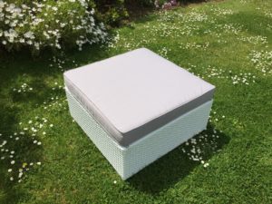 Elite White Rattan Ottoman - Small