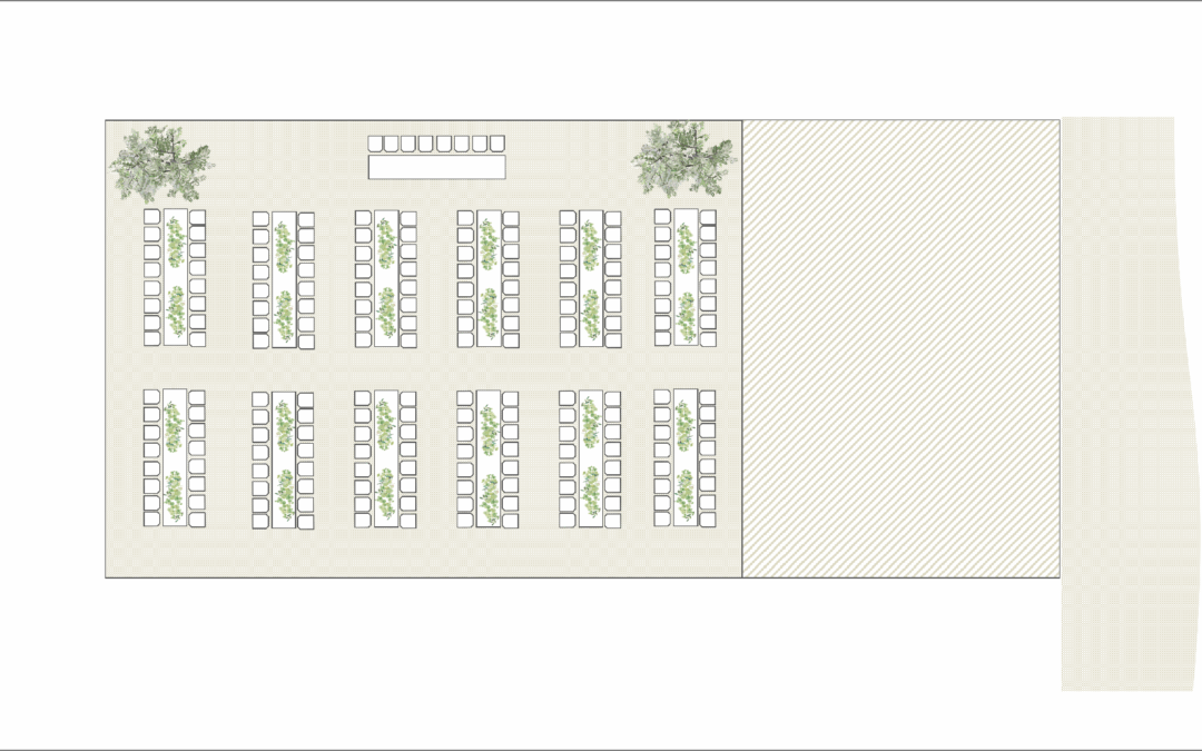 Marquee Floor Plan – 200 Guests 15m x 30m – Long Trestle Tables