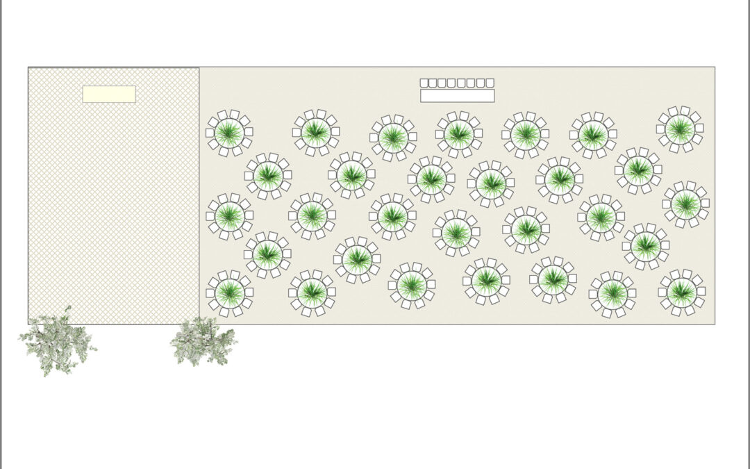Marquee Floor Plan – 300 Guests 15m x 40m – Round Trestle Tables