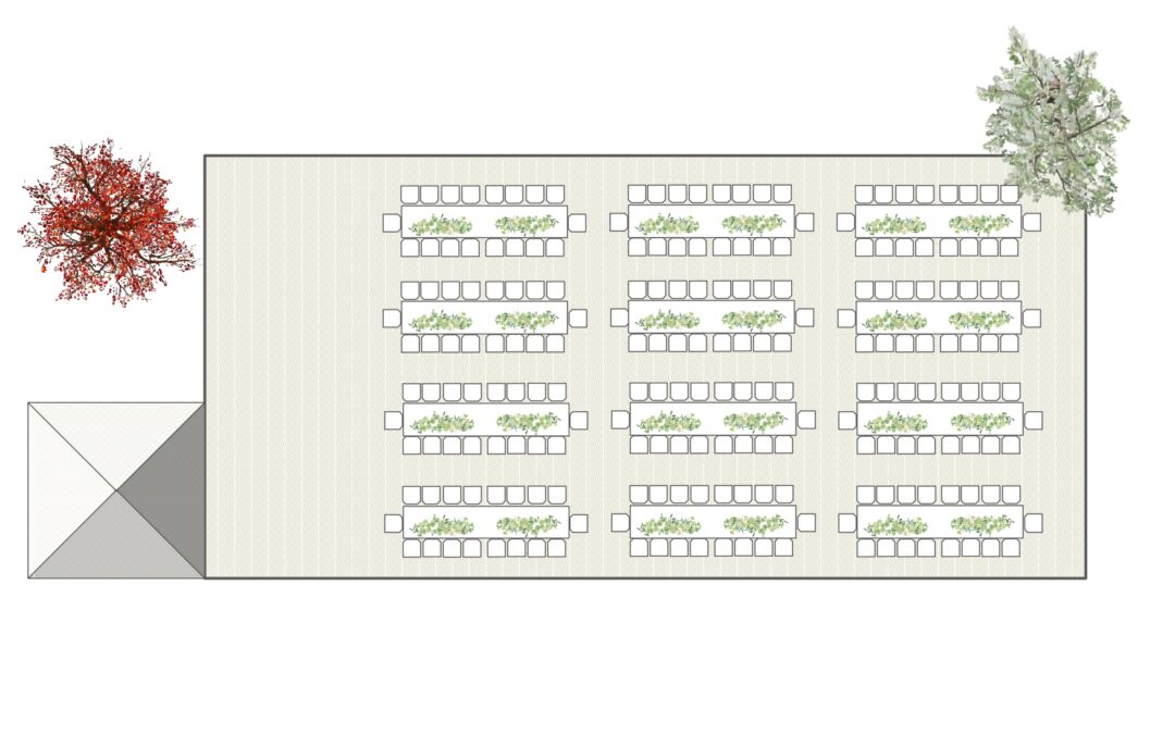 Marquee Floor Plan – 200 Guests 12m x 25m – Long Trestle Tables