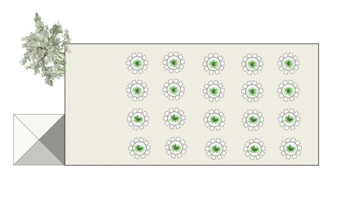 Marquee Floor Plan – 200 Guests 12m x 25m – Round Trestle Tables